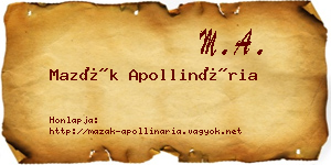 Mazák Apollinária névjegykártya